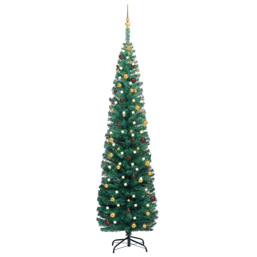 vidaXL Slim Artificial Pre-lit Christmas Tree with Ball Set Green 94.5"