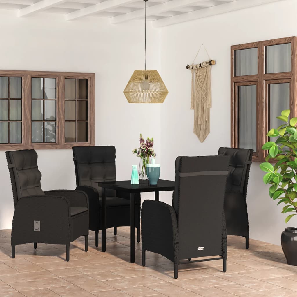 vidaXL 5 Piece Patio Dining Set with Cushions Black