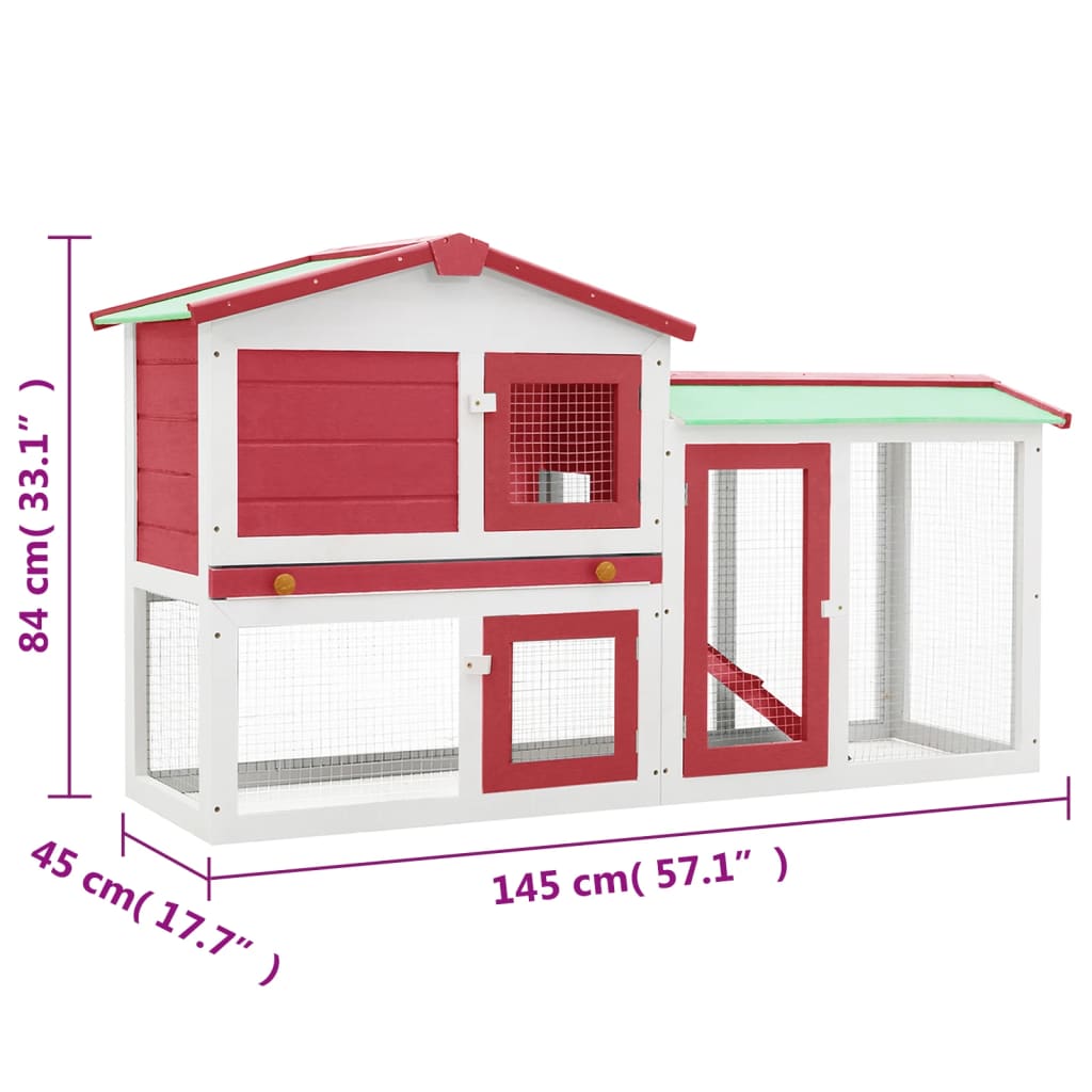 vidaXL Outdoor Large Rabbit Hutch Red and White 57.1"x17.7"x33.1" Wood