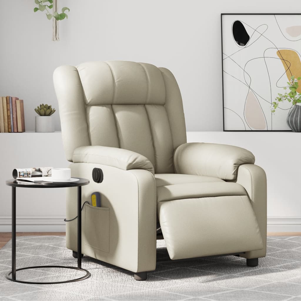 vidaXL Electric Massage Recliner Chair Cream Faux Leather