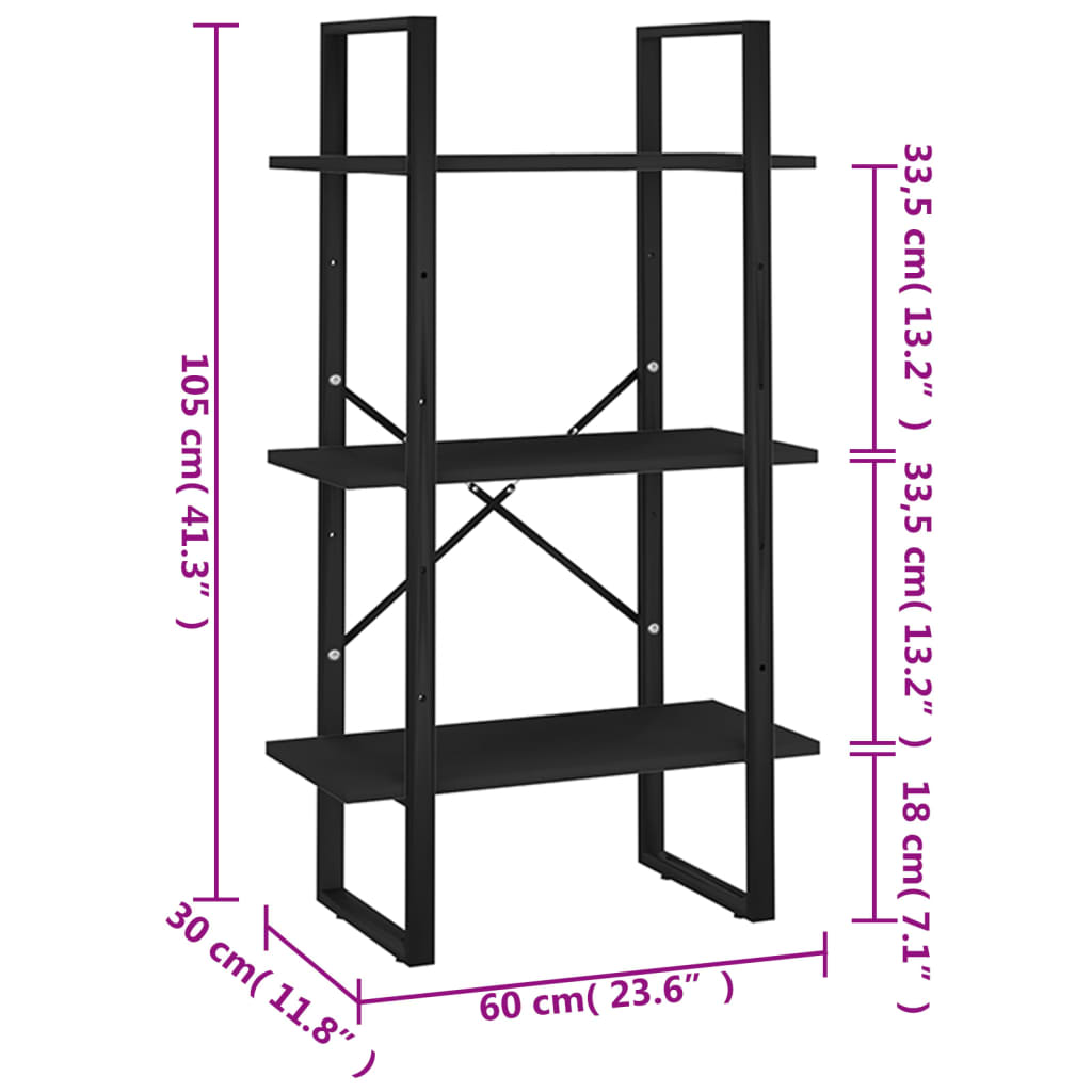 vidaXL Storage Shelf Black 23.6"x11.8"x41.3" Engineered Wood