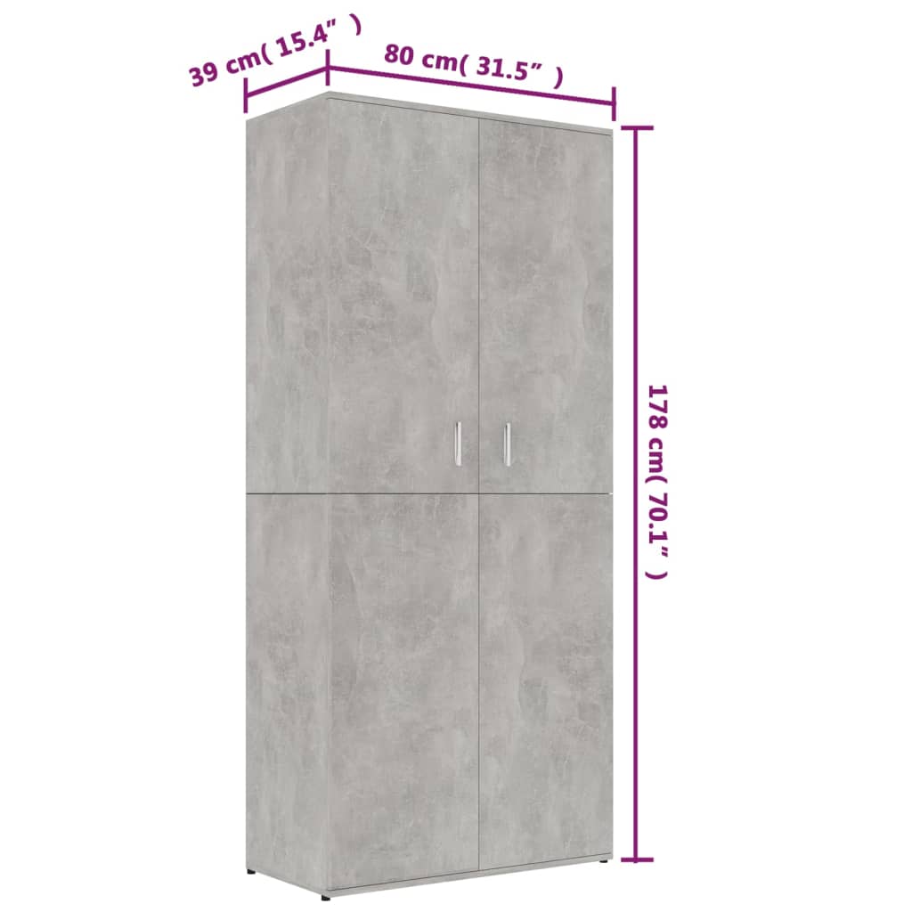 vidaXL Shoe Cabinet Concrete Gray 31.5"x15.4"x70.1" Engineered Wood