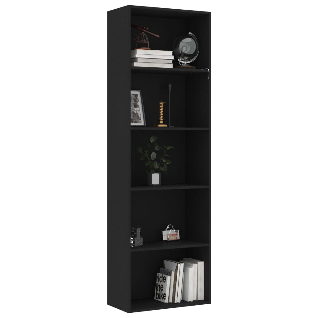vidaXL 5-Tier Book Cabinet Black 23.6"x11.8"x74.4" Engineered Wood