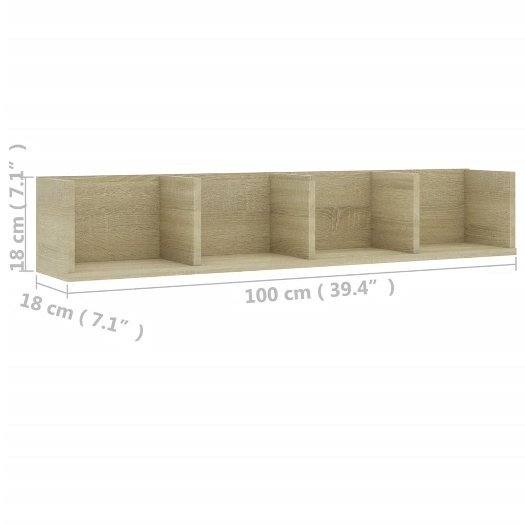 vidaXL CD Wall Shelf Sonoma Oak 39.4"x7.1"x7.1" Engineered Wood