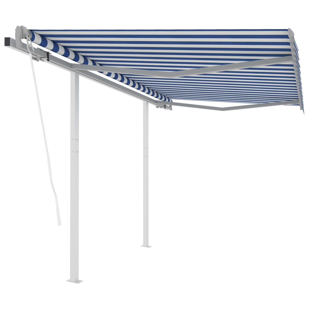 vidaXL Automatic Retractable Awning with Posts 9.8'x8.2' Blue&White