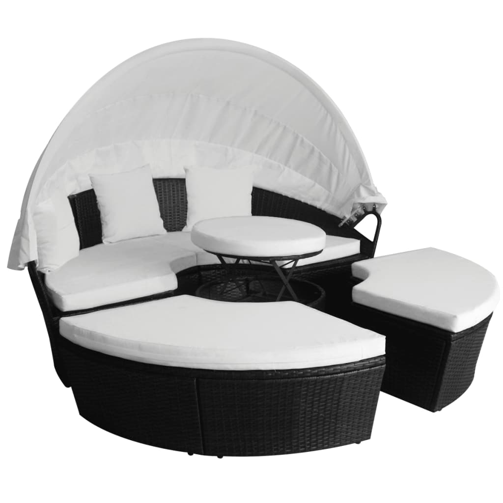 vidaXL Patio Lounge Bed Poly Rattan Black