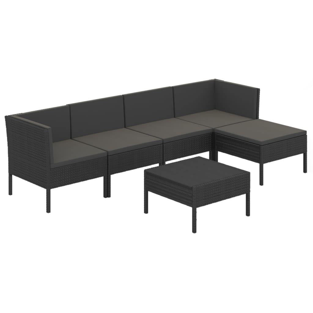 vidaXL 6 Piece Patio Lounge Set with Cushions Poly Rattan Black