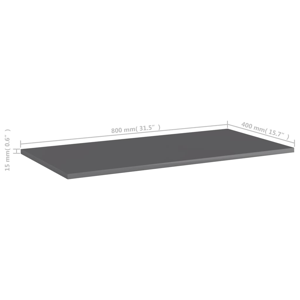 vidaXL Bookshelf Boards 8 pcs High Gloss Gray 31.5"x15.7"x0.6" Engineered Wood