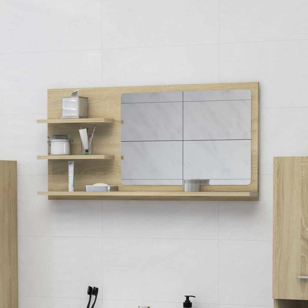 vidaXL Bathroom Mirror Sonoma Oak 35.4"x4.1"x17.7" Chipboard