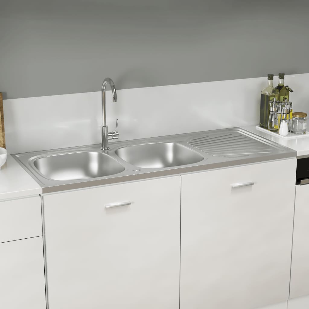 vidaXL Kitchen Sink with Double Sinks Silver 47.2"x23.6"x6.1" Stainless Steel