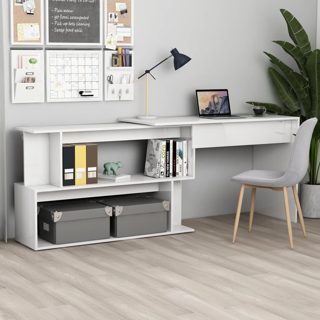 vidaXL Corner Desk High Gloss White 78.7" x 19.7" x 29.9" Engineered Wood