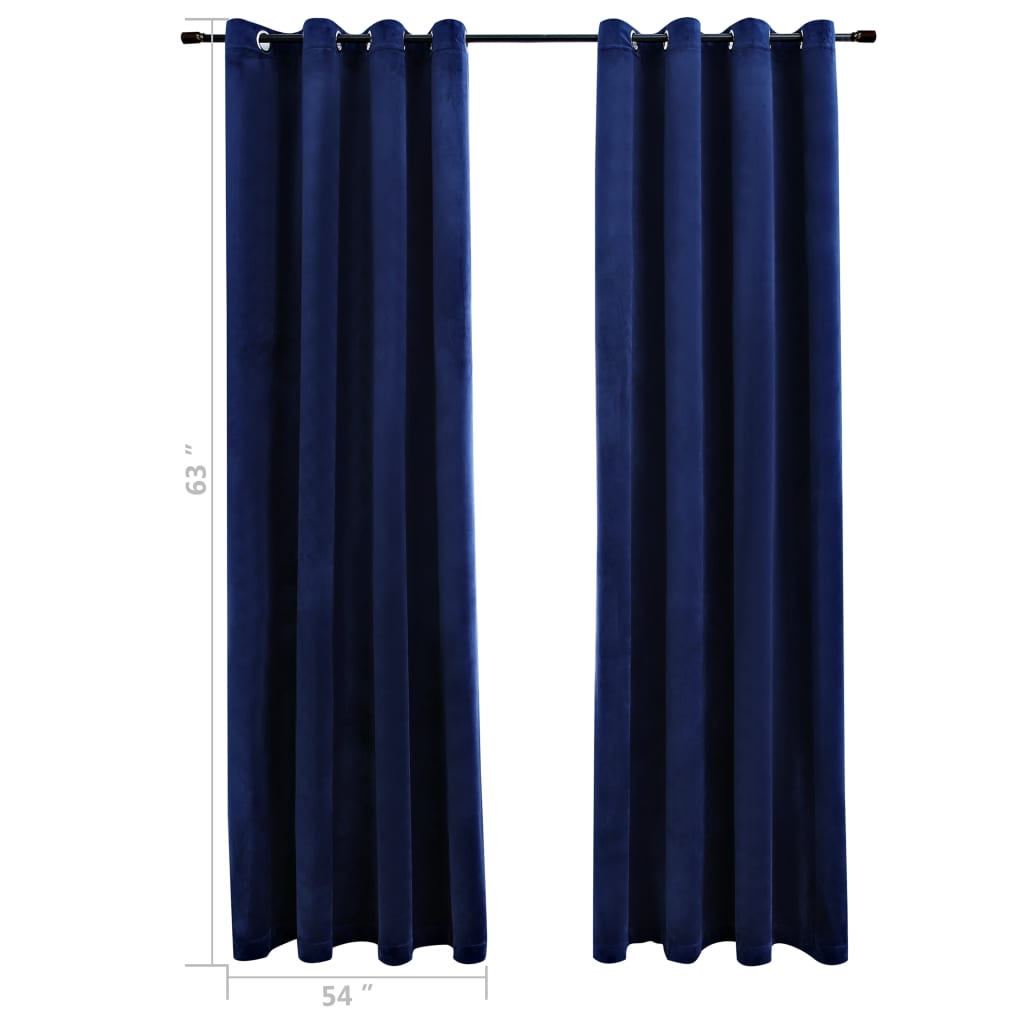 vidaXL Blackout Curtains with Rings 2 pcs Navy Blue 54"x63" Velvet