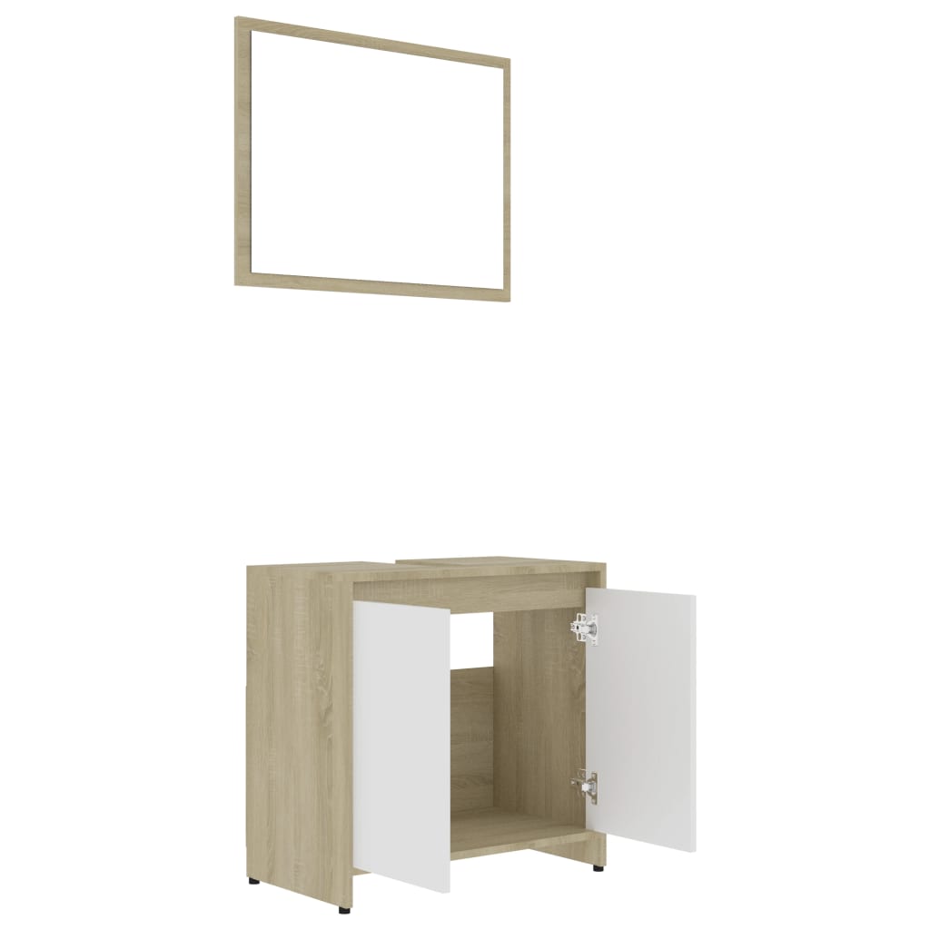 vidaXL Bathroom Furniture Set White and Sonoma Oak Chipboard