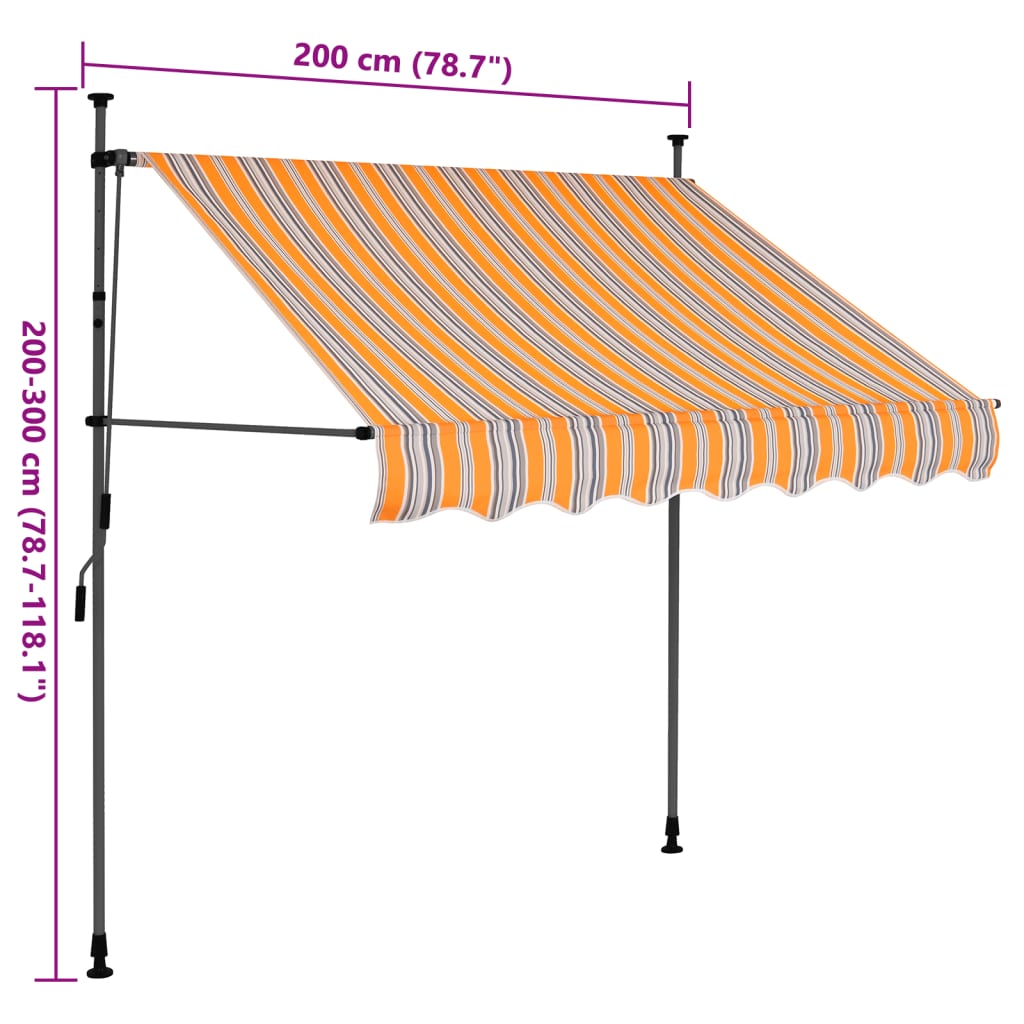 vidaXL Manual Retractable Awning with LED 78.7" Yellow and Blue