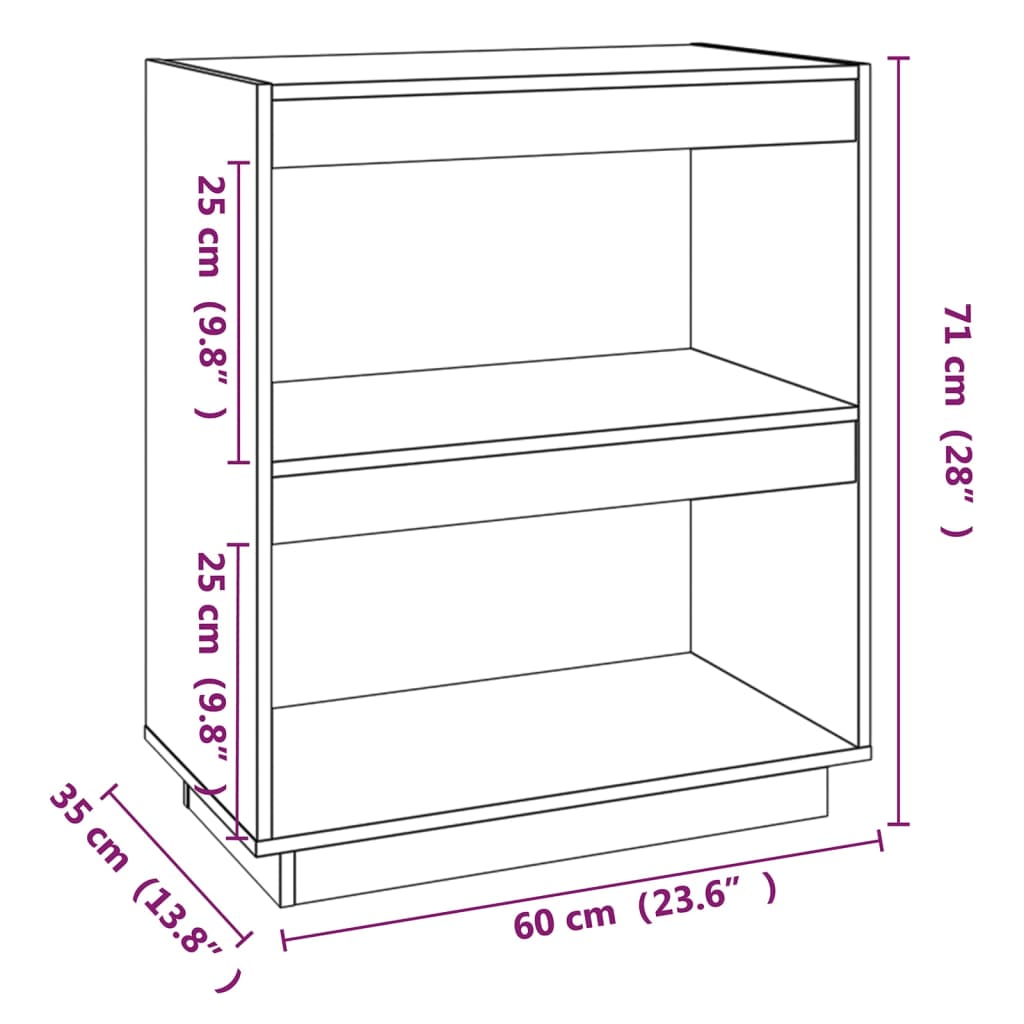 vidaXL Book Cabinet 23.6"x13.8"x28" Solid Wood Pine