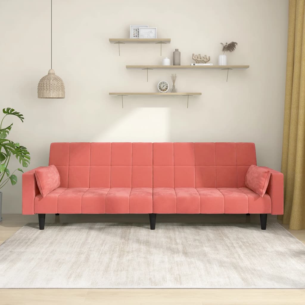 vidaXL 2-Seater Sofa Bed with Two Pillows Pink Velvet