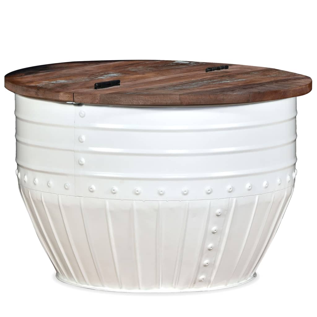 vidaXL Coffee Table Solid Reclaimed Wood White Barrel Shape