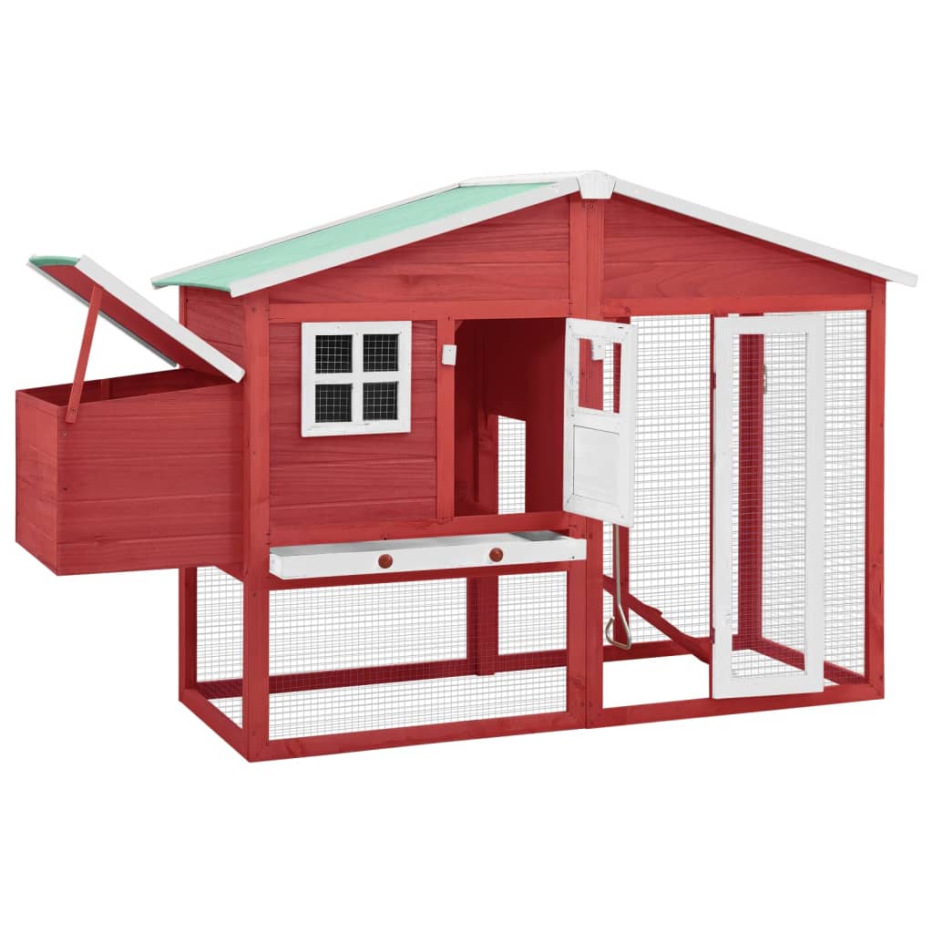 vidaXL Chicken Coop with Nest Box Red and White Solid Fir Wood