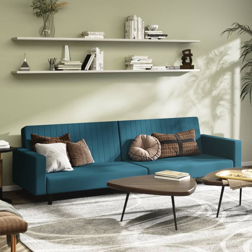 vidaXL 2-Seater Sofa Bed Blue Velvet