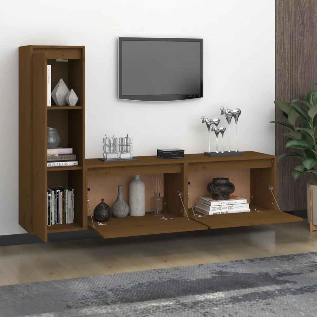 vidaXL TV Stands 3 pcs Honey Brown Solid Wood Pine