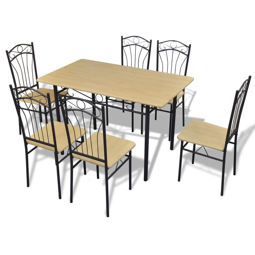 Dining Set 1 Table with 6 Chairs Light Brown
