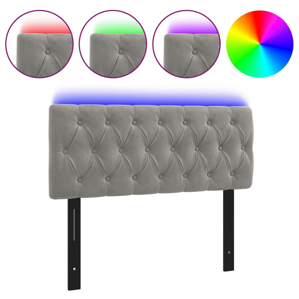 vidaXL LED Headboard Light Gray 39.4"x2.8"x30.7"/34.6" Velvet