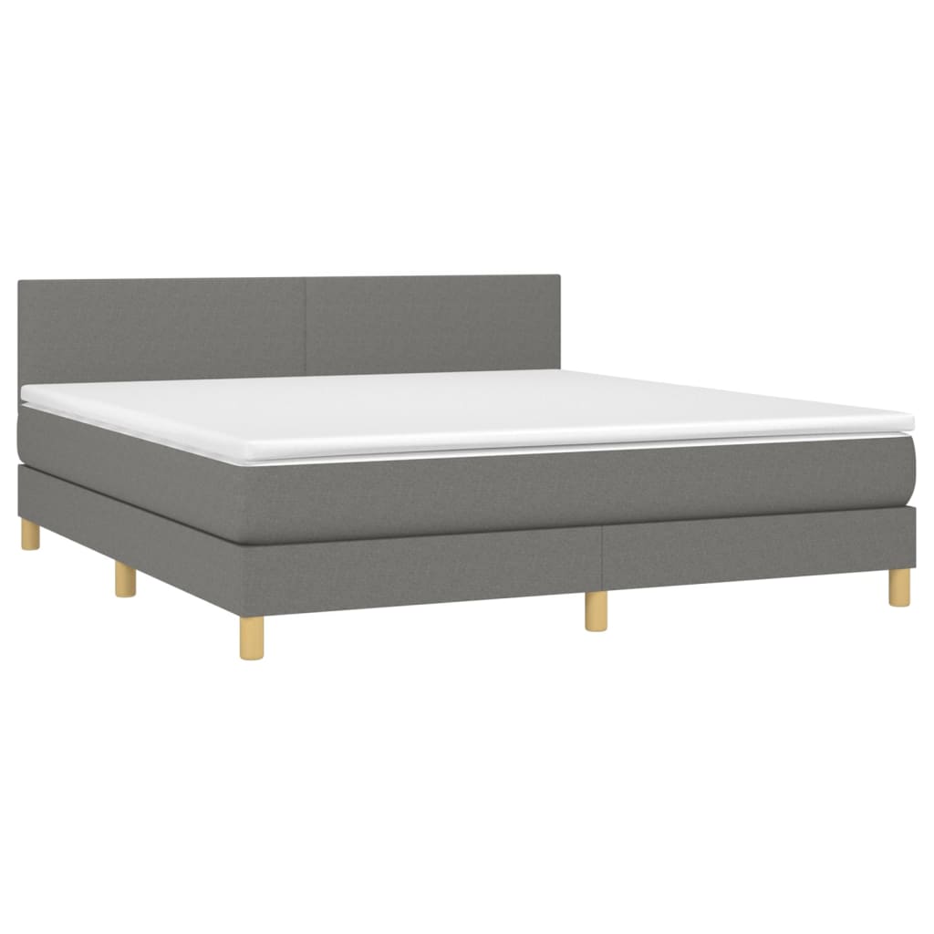 vidaXL Box Spring Bed with Mattress Dark Gray Queen Fabric