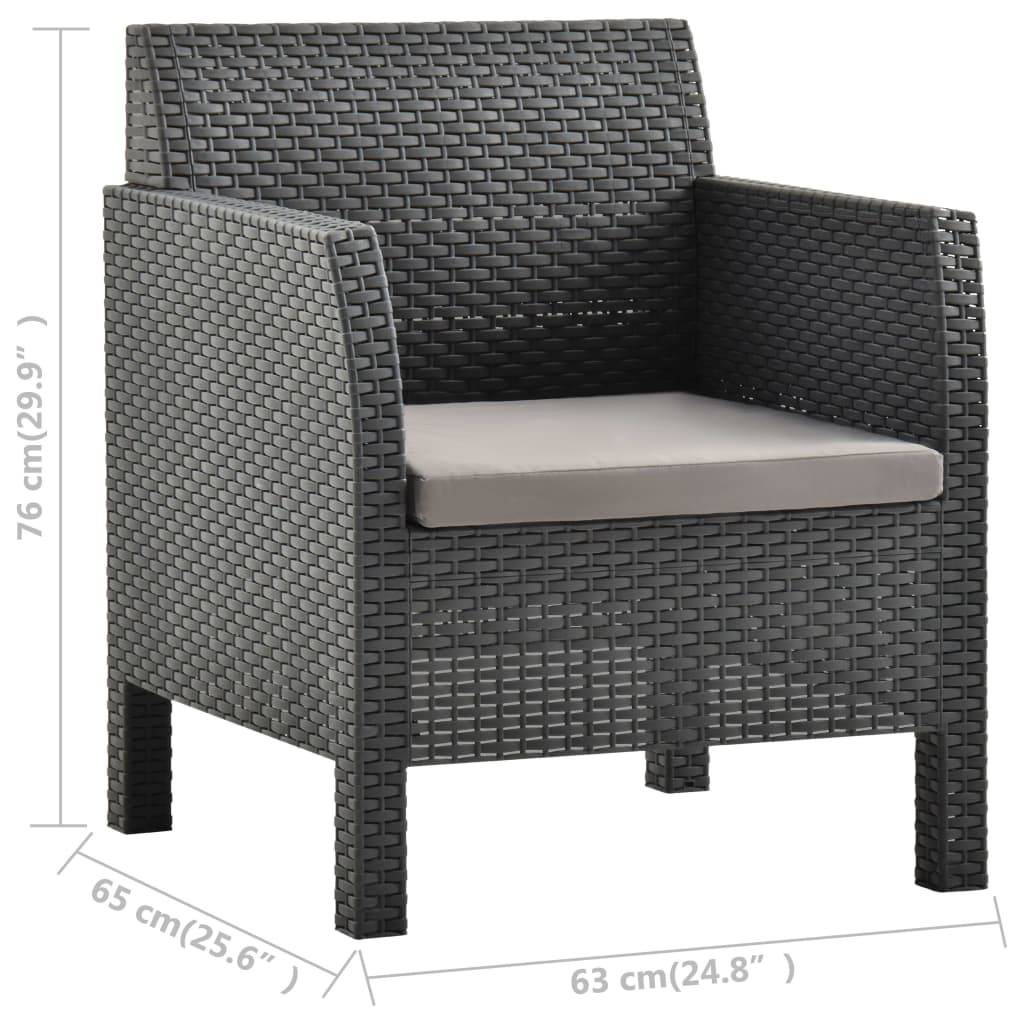 vidaXL 2 Piece Patio Lounge Set with Cushion PP Rattan Anthracite
