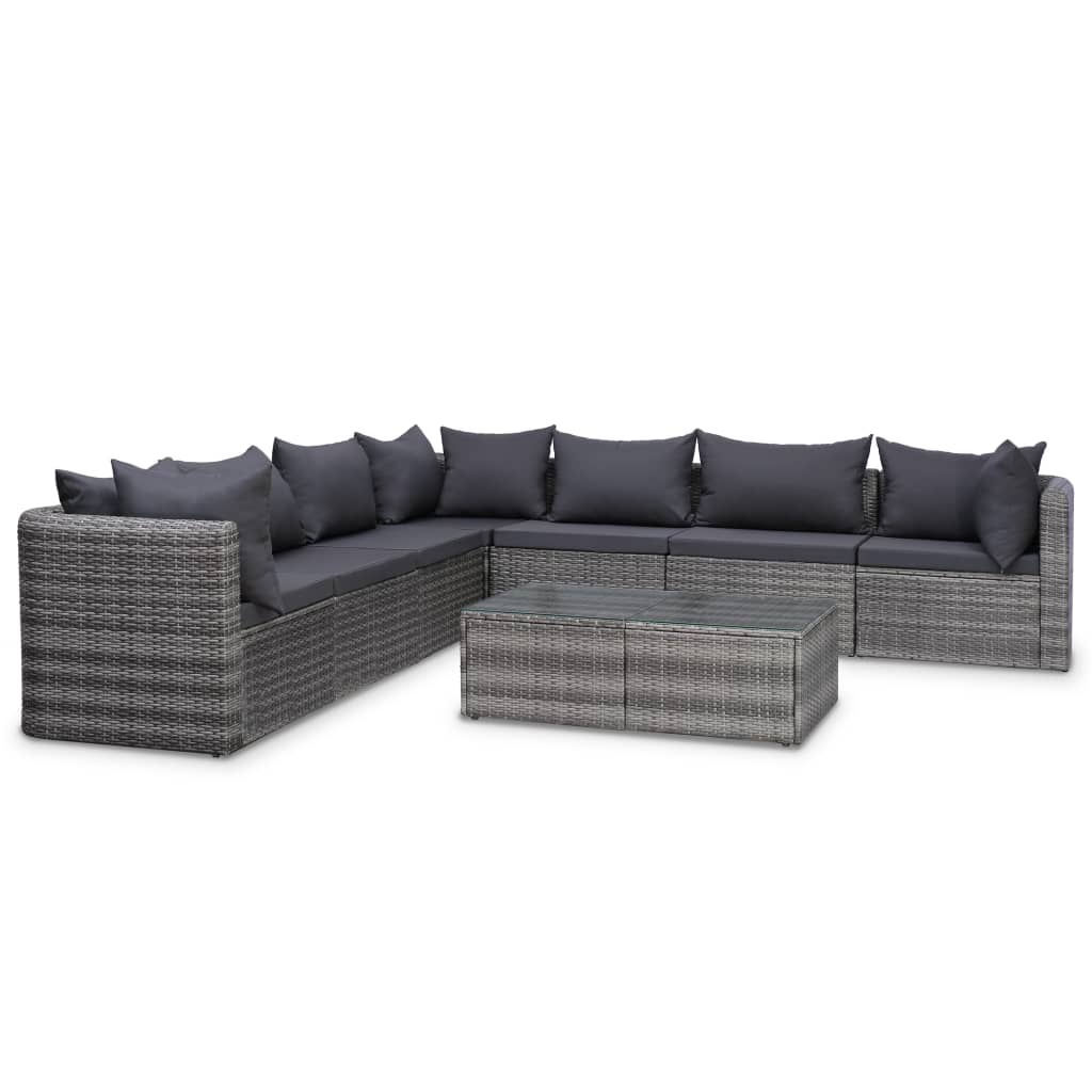 vidaXL 8 Piece Patio Lounge Set with Cushions Poly Rattan Gray