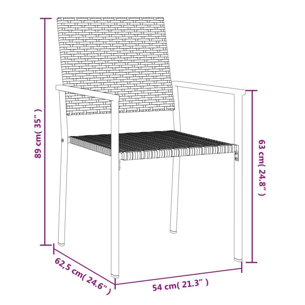 vidaXL Patio Chairs 6 pcs Black 21.3"x24.6"x35" Poly Rattan
