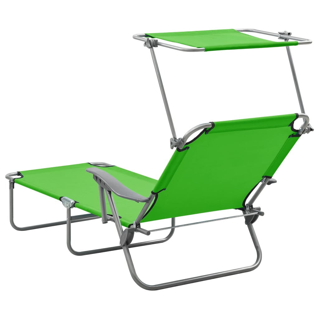 vidaXL Sun Lounger with Canopy Steel Green