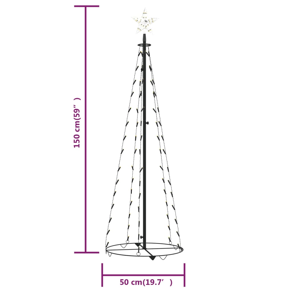 vidaXL Christmas Cone Tree Warm White 84 LEDs 19.7"x59.1"