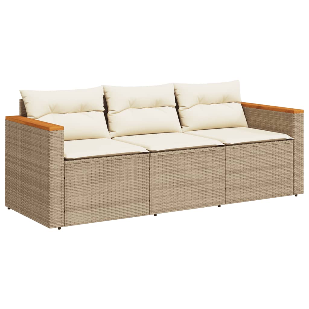 vidaXL Patio Sofa with Cushions 3-Seater Beige Poly Rattan