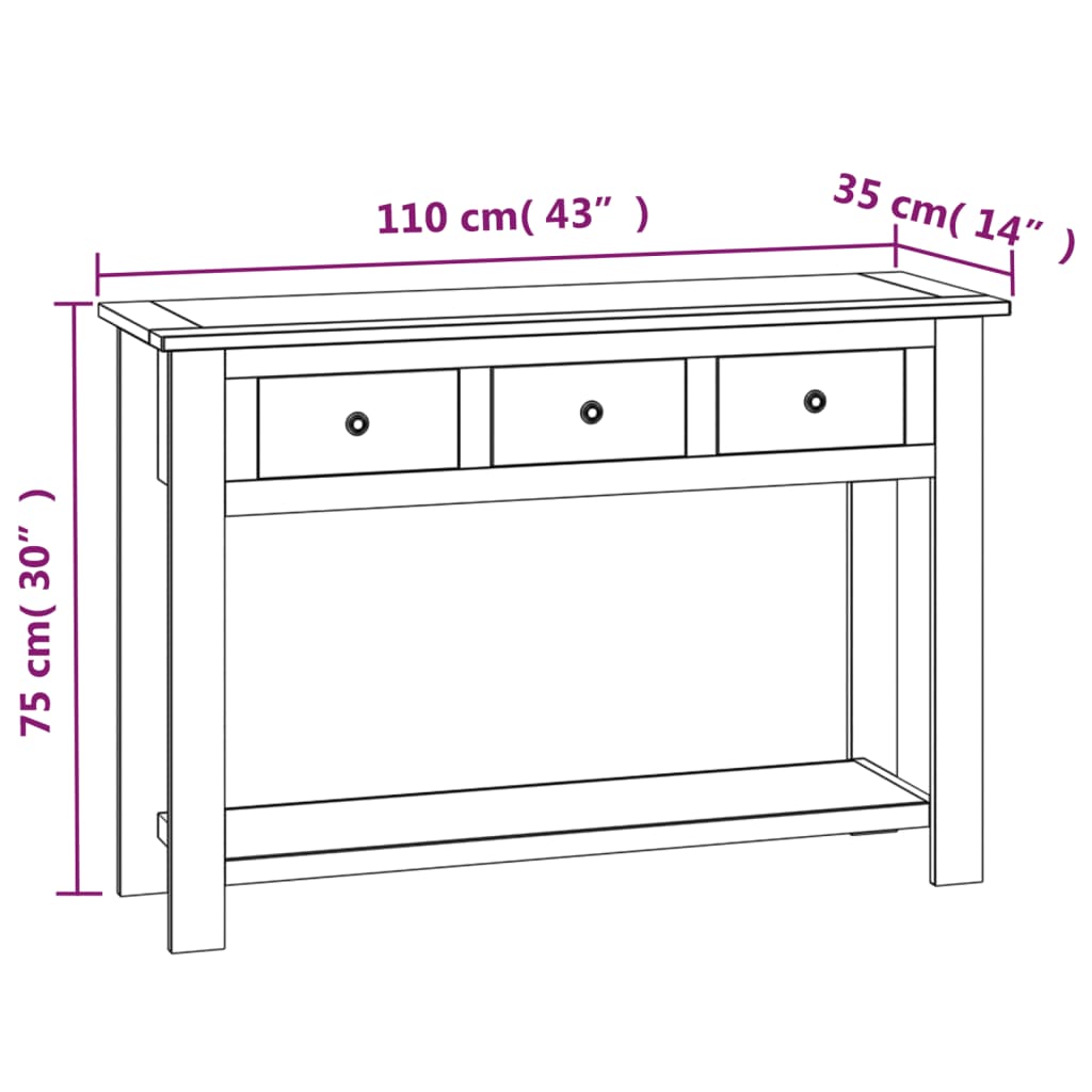 vidaXL Console Table 43.3"x13.7"x29.5" Solid Oak Wood