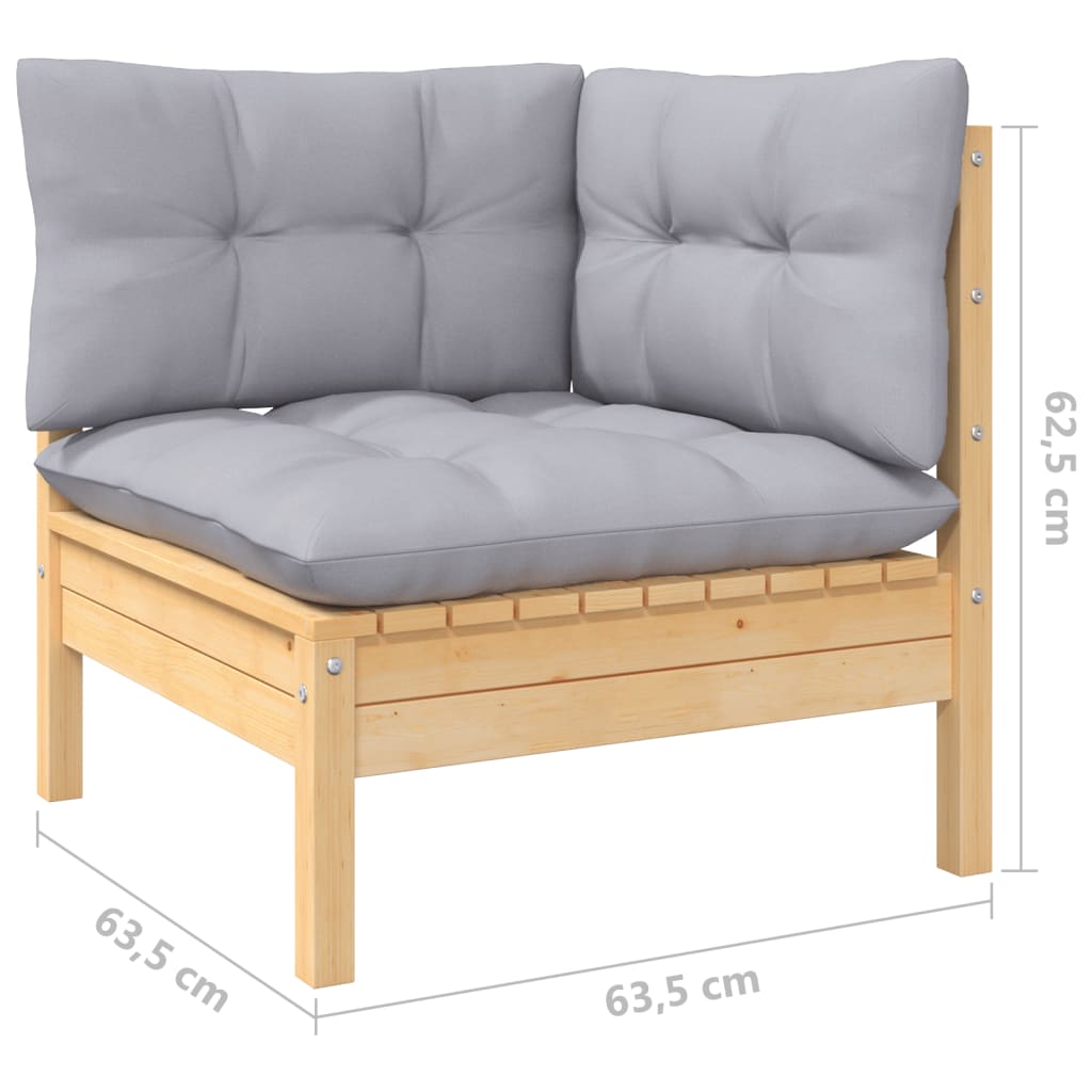 vidaXL Patio Corner Sofa with Gray Cushions Solid Pinewood