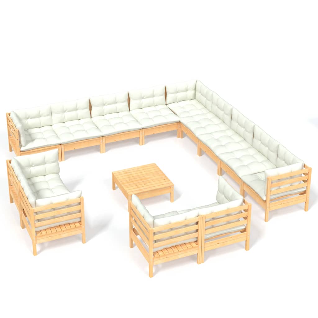 vidaXL 14 Piece Patio Lounge Set with Cream Cushions Solid Pinewood