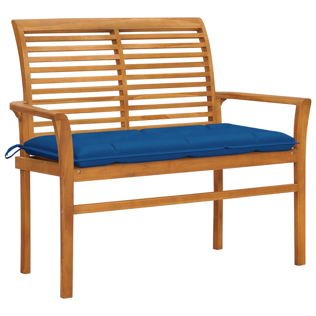 vidaXL Patio Bench with Blue Cushion 44.1" Solid Teak Wood