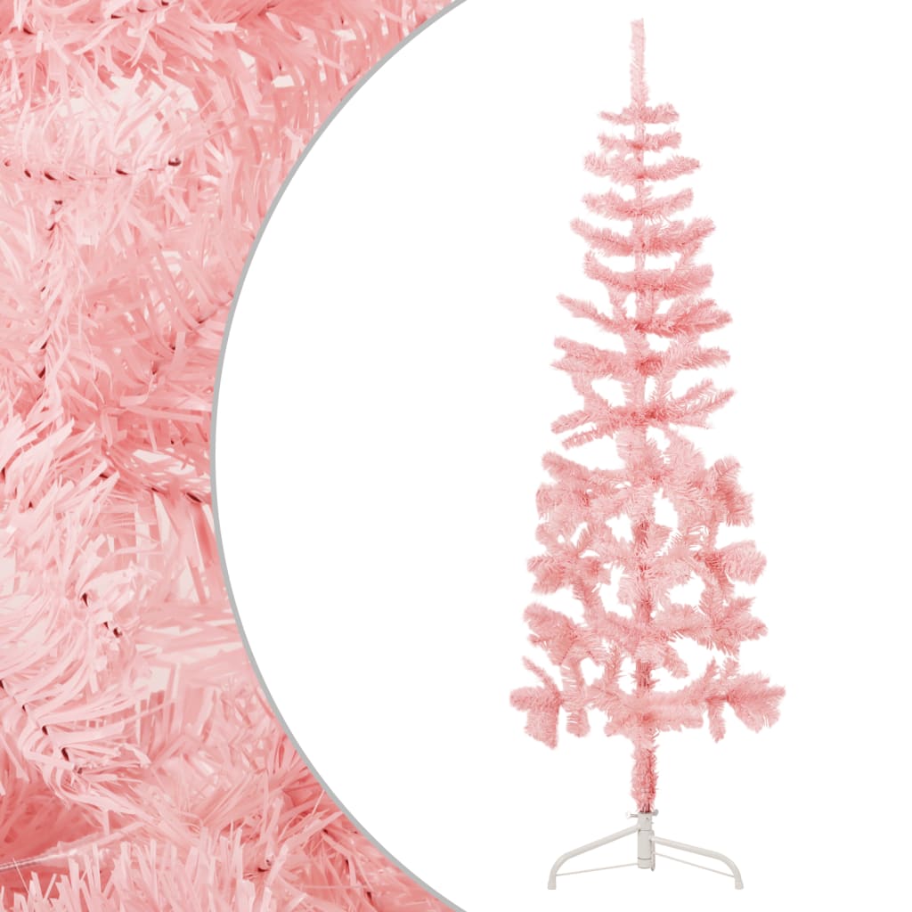 vidaXL Slim Artificial Half Christmas Tree with Stand Pink 4 ft