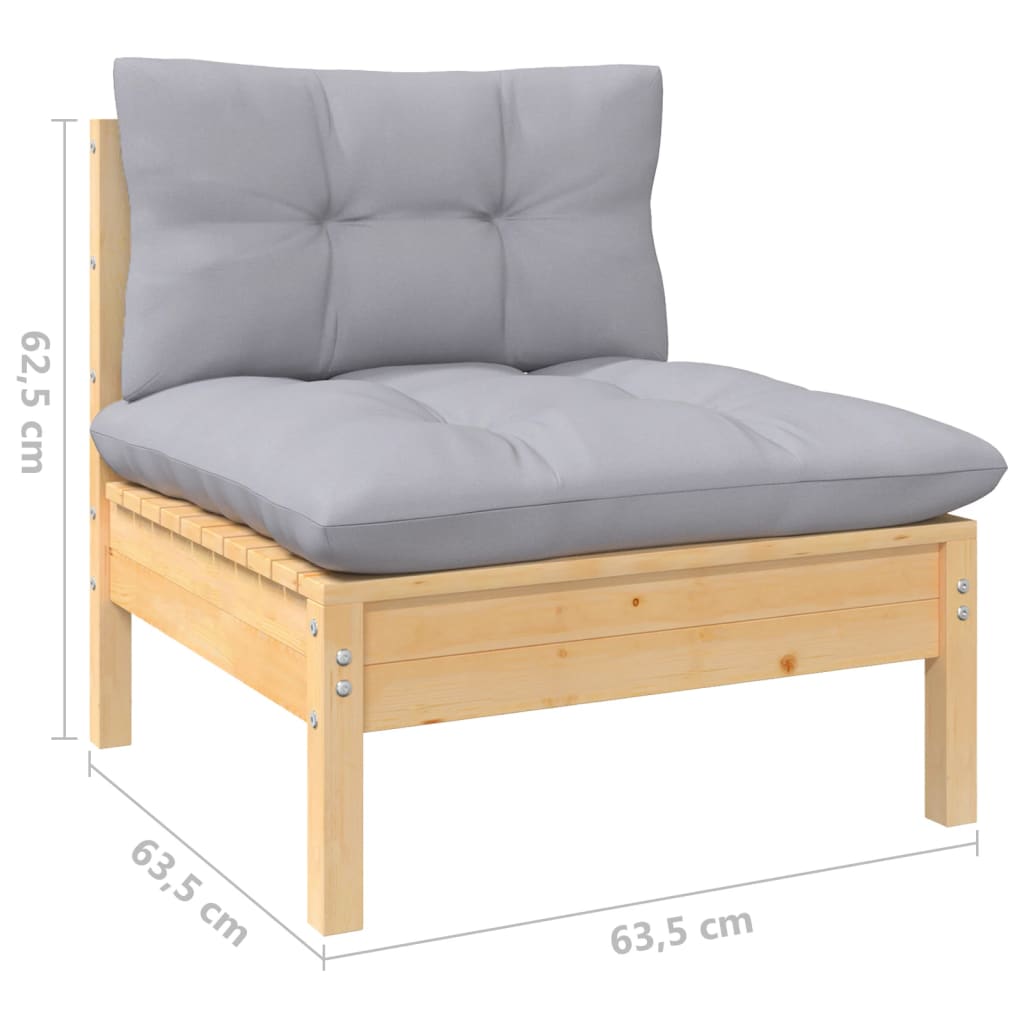vidaXL 5 Piece Patio Lounge Set with Gray Cushions Pinewood