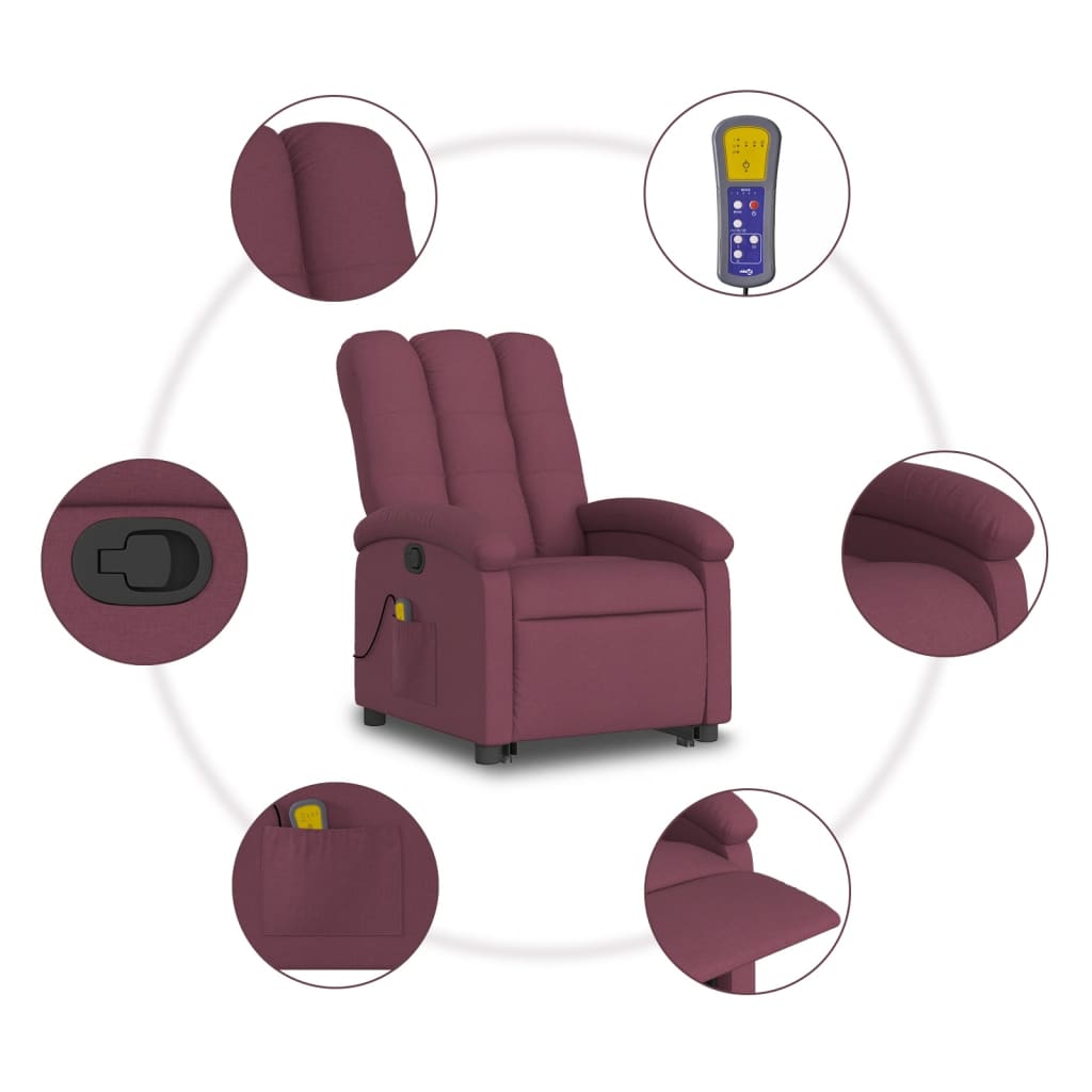 vidaXL Stand up Massage Recliner Chair Purple Fabric
