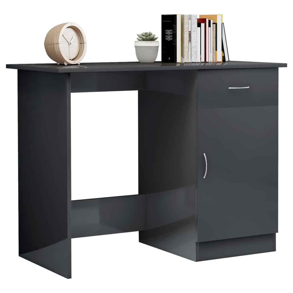 vidaXL Desk High Gloss Gray 39.4" x 19.7" x 29.9" Engineered Wood