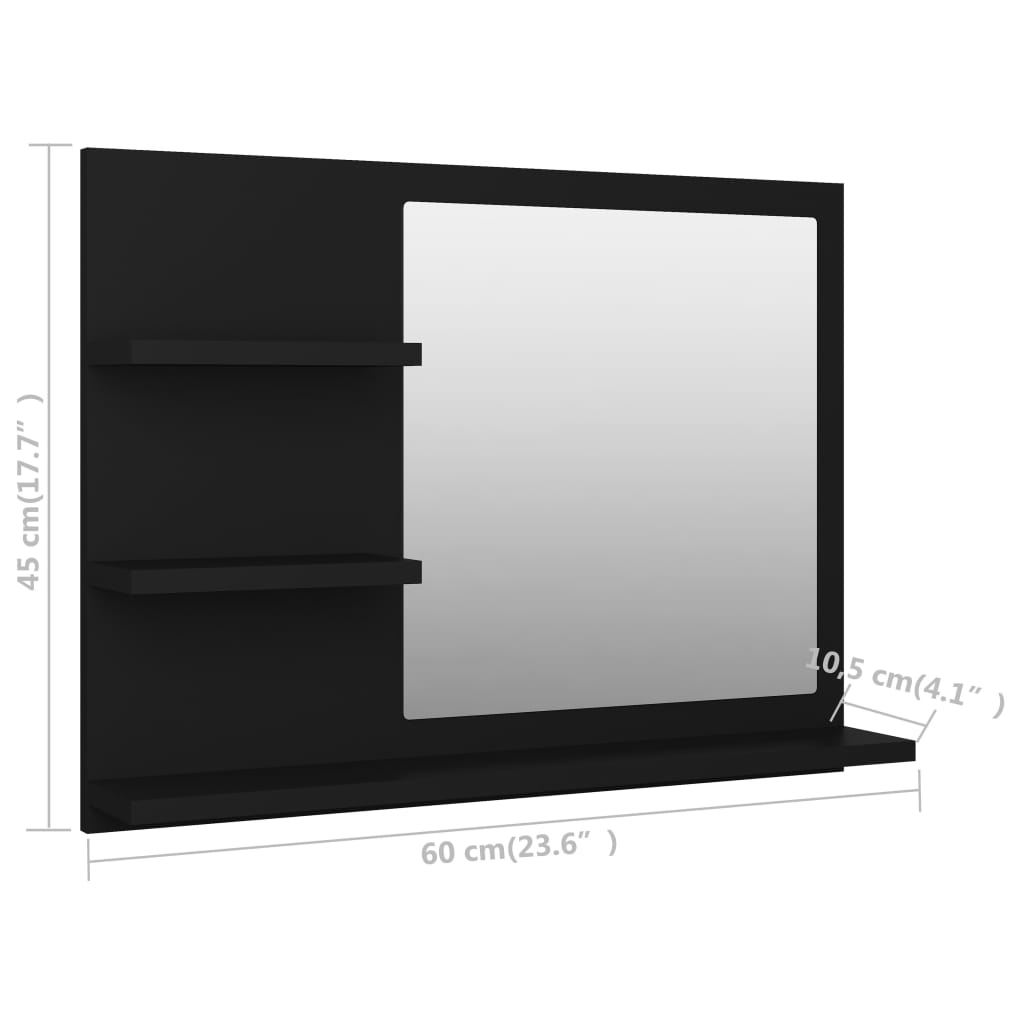 vidaXL Bathroom Mirror Black 23.6"x4.1"x17.7" Engineered Wood