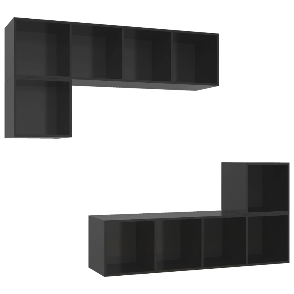 vidaXL 4 Piece TV Stand Set High Gloss Black Engineered Wood