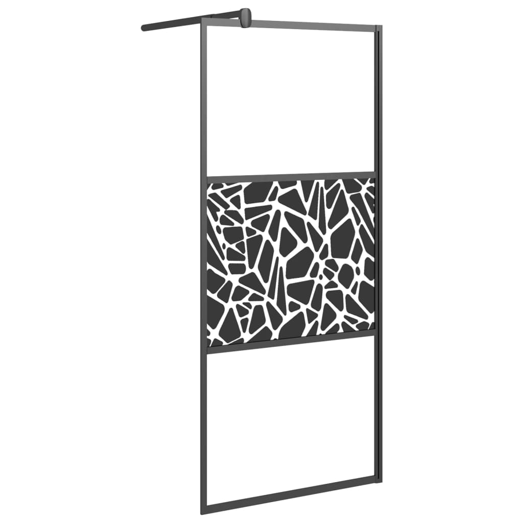 vidaXL Walk-in Shower Wall 31.5"x76.8" ESG Glass with Stone Design Black