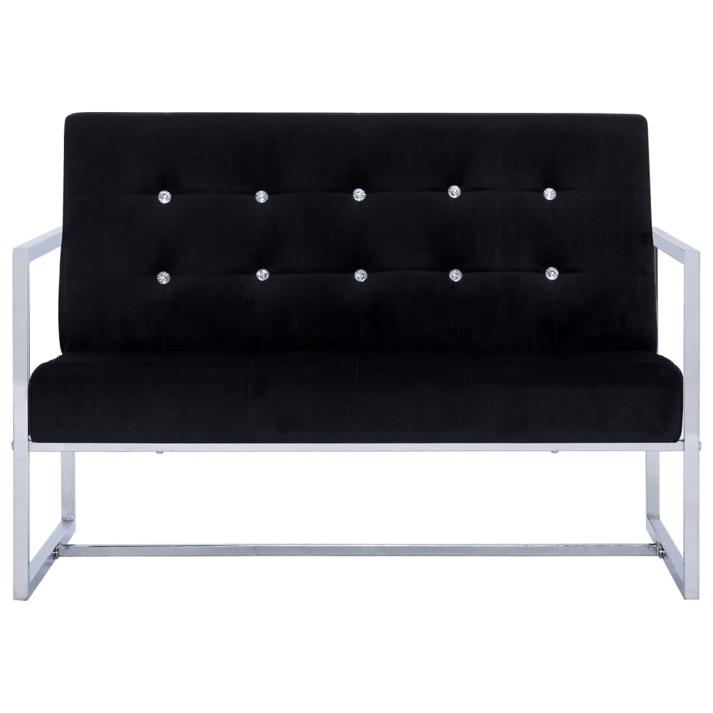 vidaXL 2-Seater Sofa with Armrests Black Chrome and Velvet