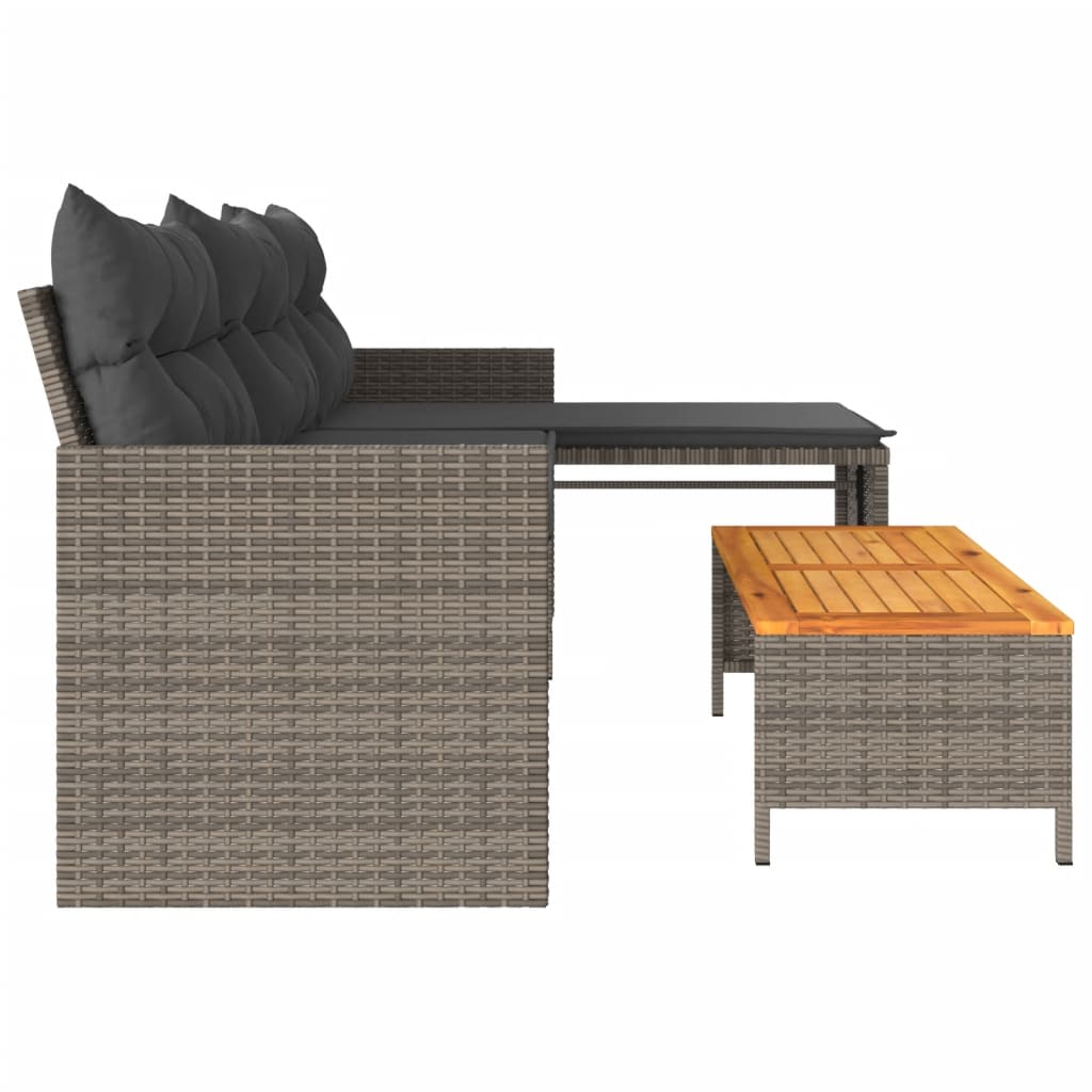 vidaXL Patio Sofa with Table and Cushions L-Shaped Gray Poly Rattan