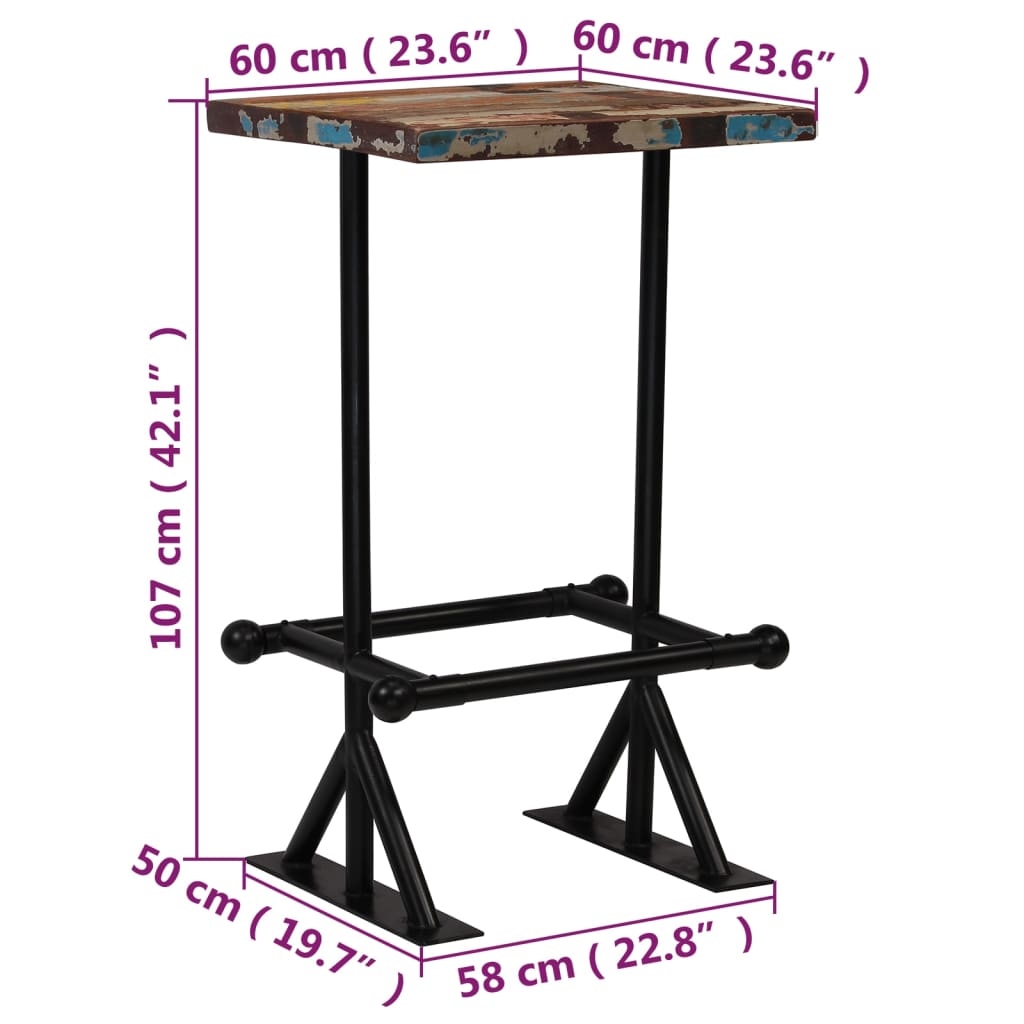 vidaXL Bar Table Solid Reclaimed Wood Multicolour 23.6"x23.6"x42.1"