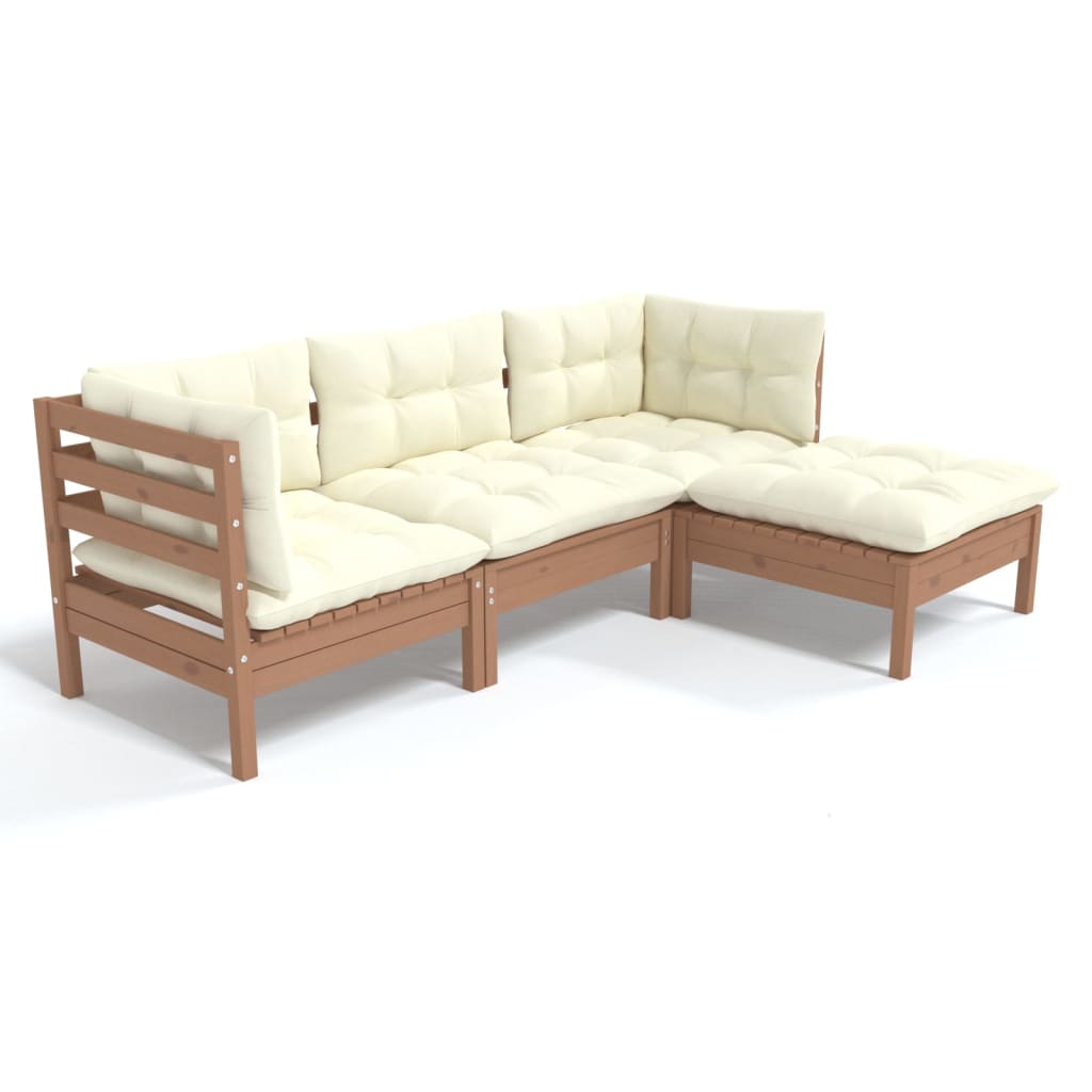 vidaXL 4 Piece Patio Lounge Set with Cushions Honey Brown Pinewood