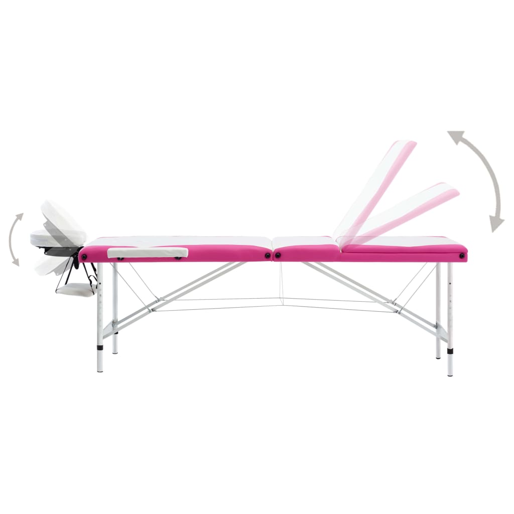 vidaXL 3-Zone Foldable Massage Table Aluminum White and Pink