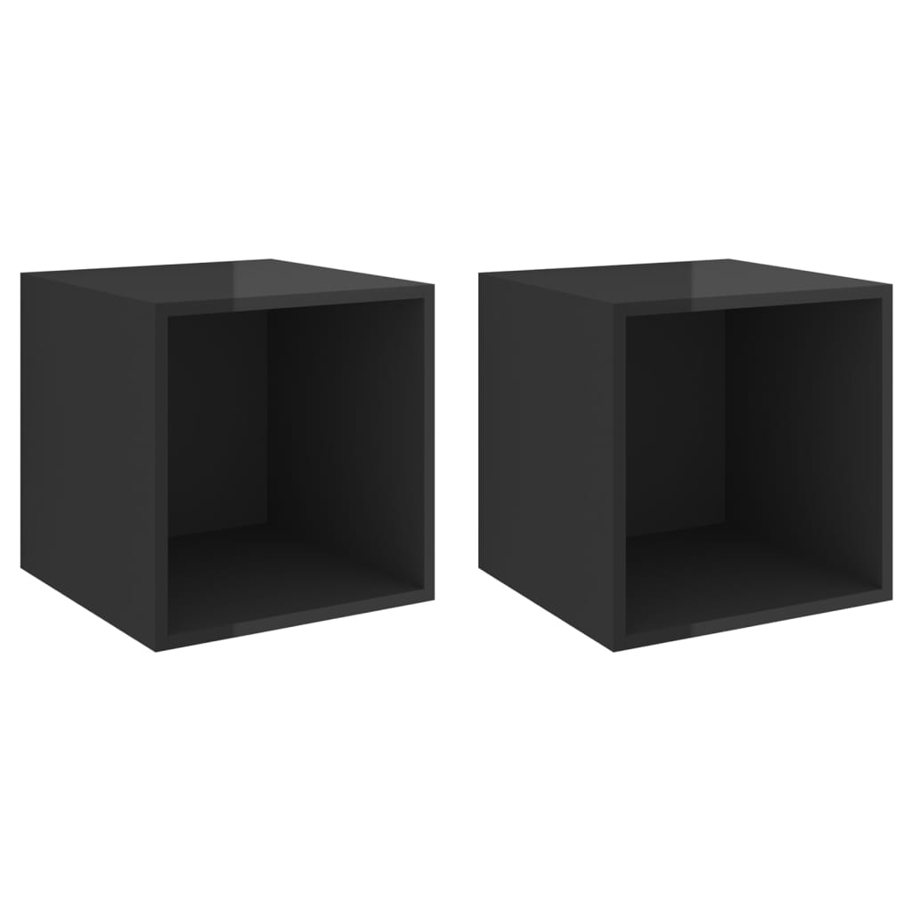 vidaXL Wall Cabinets 2 pcs High Gloss Black 14.6"x14.6"x14.6" Engineered Wood